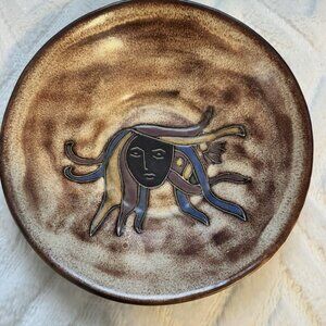 Design by Mara Mexico Woman’s Face Bowl Pottery Stoneware 7 5/8" Modern Art
